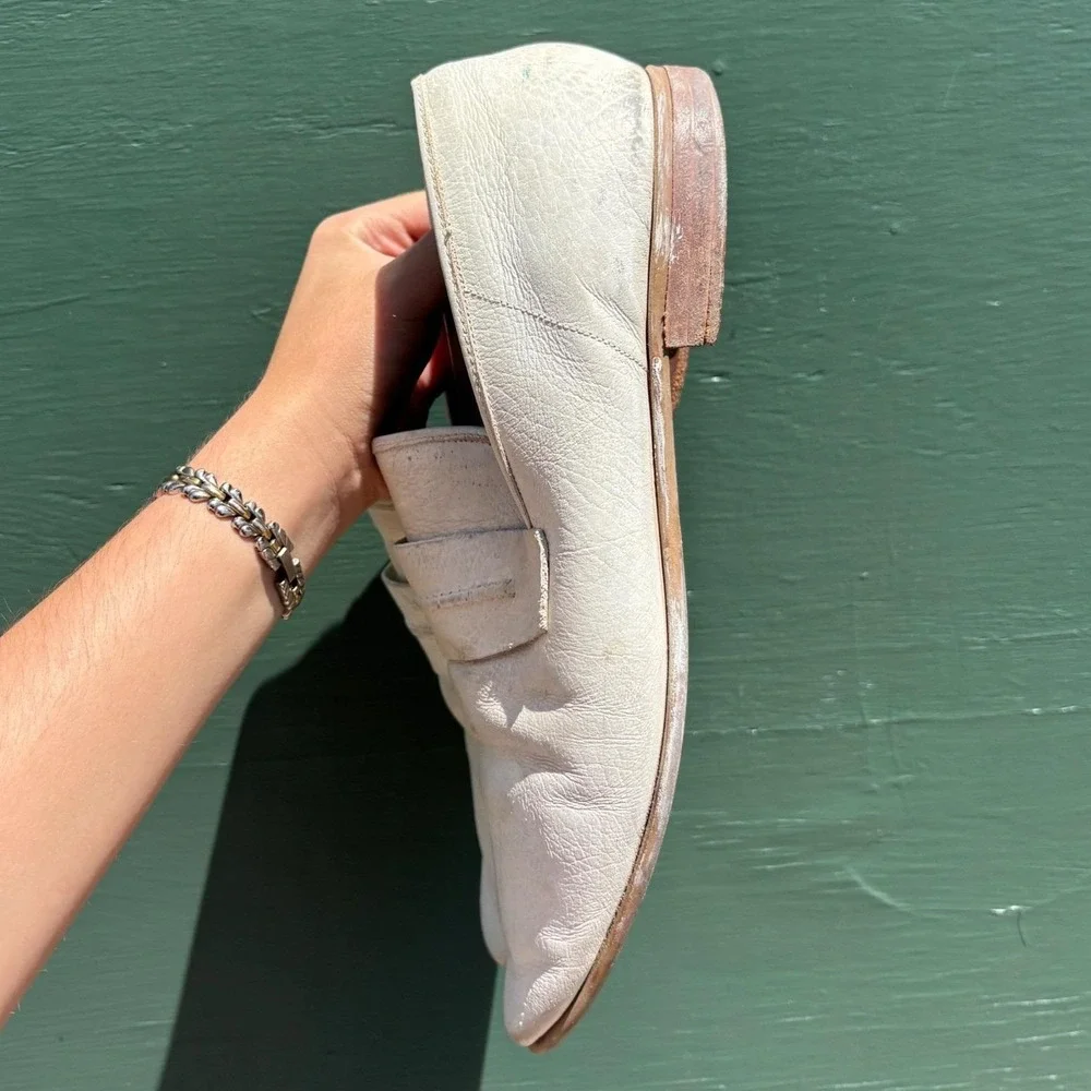 Vintage Flagg Bros Mens White Leather Penny Loafers Mod 60s 70s Slip On Shoes